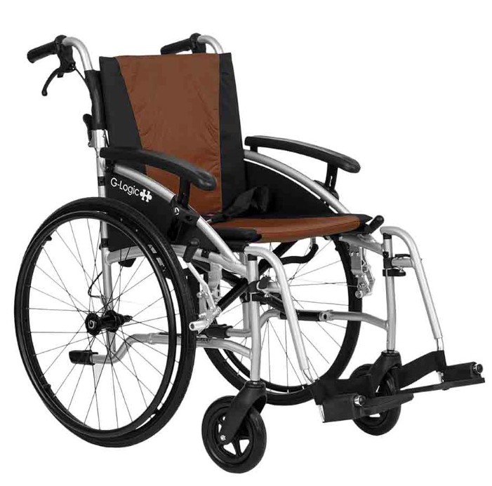 Excel G-Logic Lightweight Self Propelled Wheelchair Silver Frame and Brown Upholstery 20'' Wide Seat